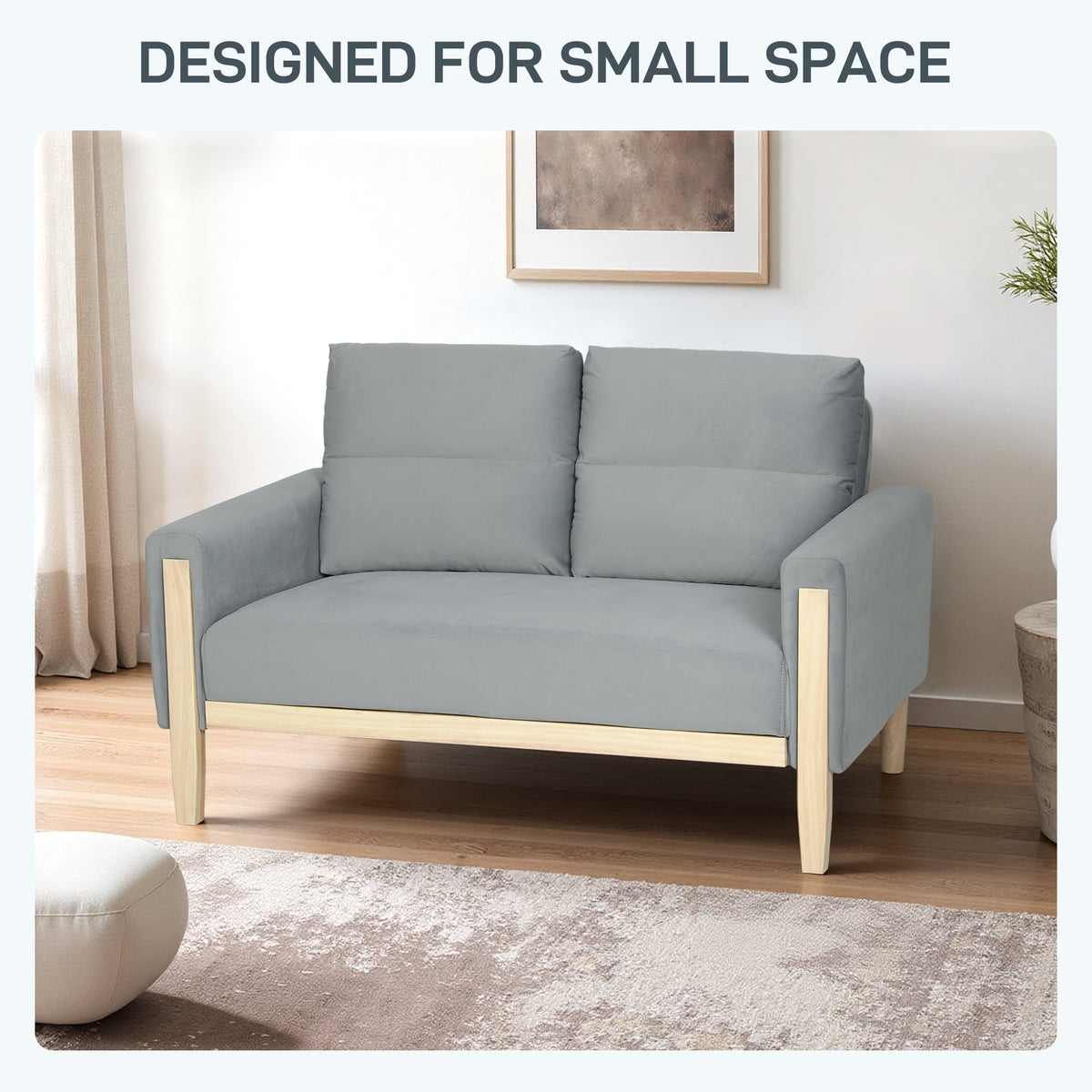 53" Loveseat Sofa, Small 2 Seater Couch with Solid Wood Legs, Modern Velvet Sofa for Living Room – view 12