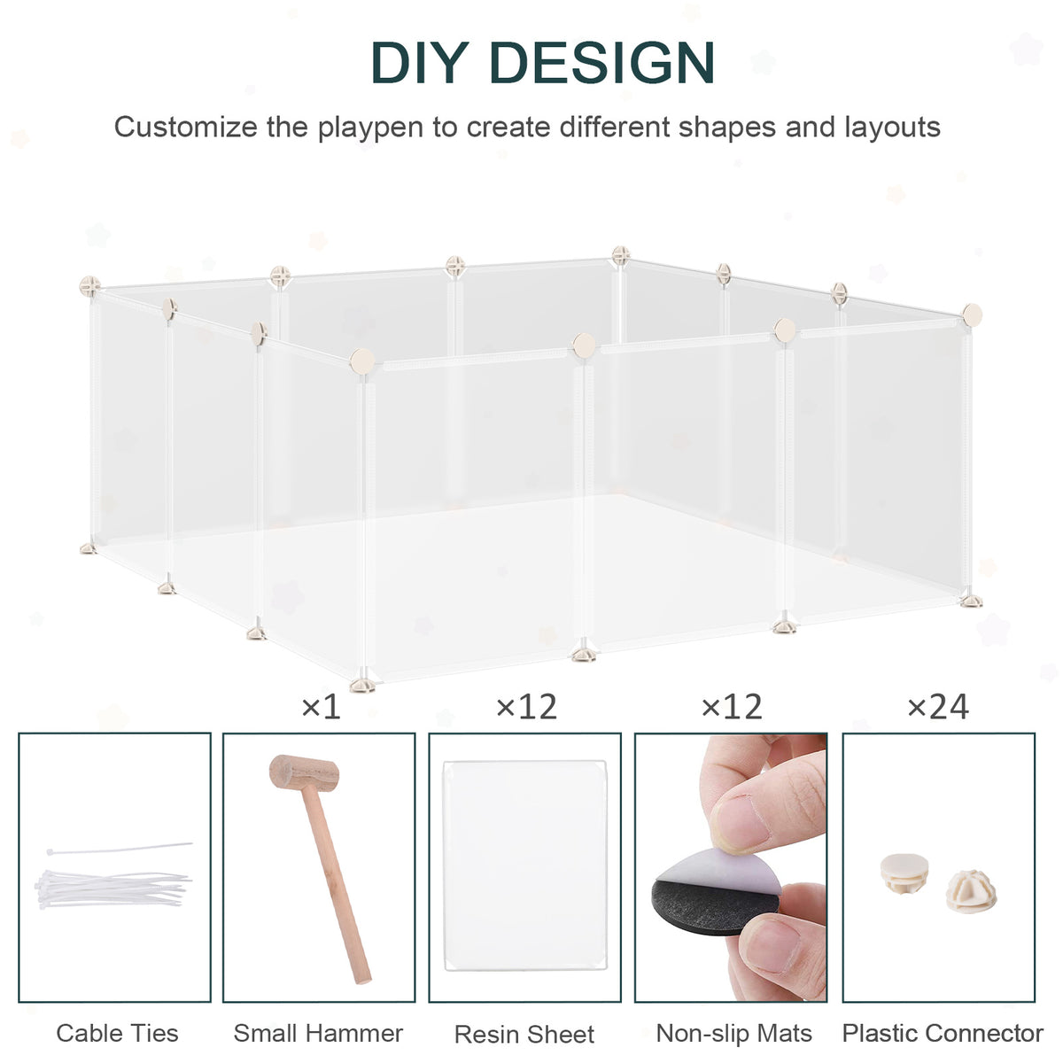 Small Animal Cage Plastic Chinchilla Cage 12 Panels for Guinea Pig, 18" x 14", White