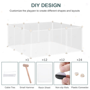 Small Animal Cage Plastic Chinchilla Cage 12 Panels for Guinea Pig, 18" x 14", White