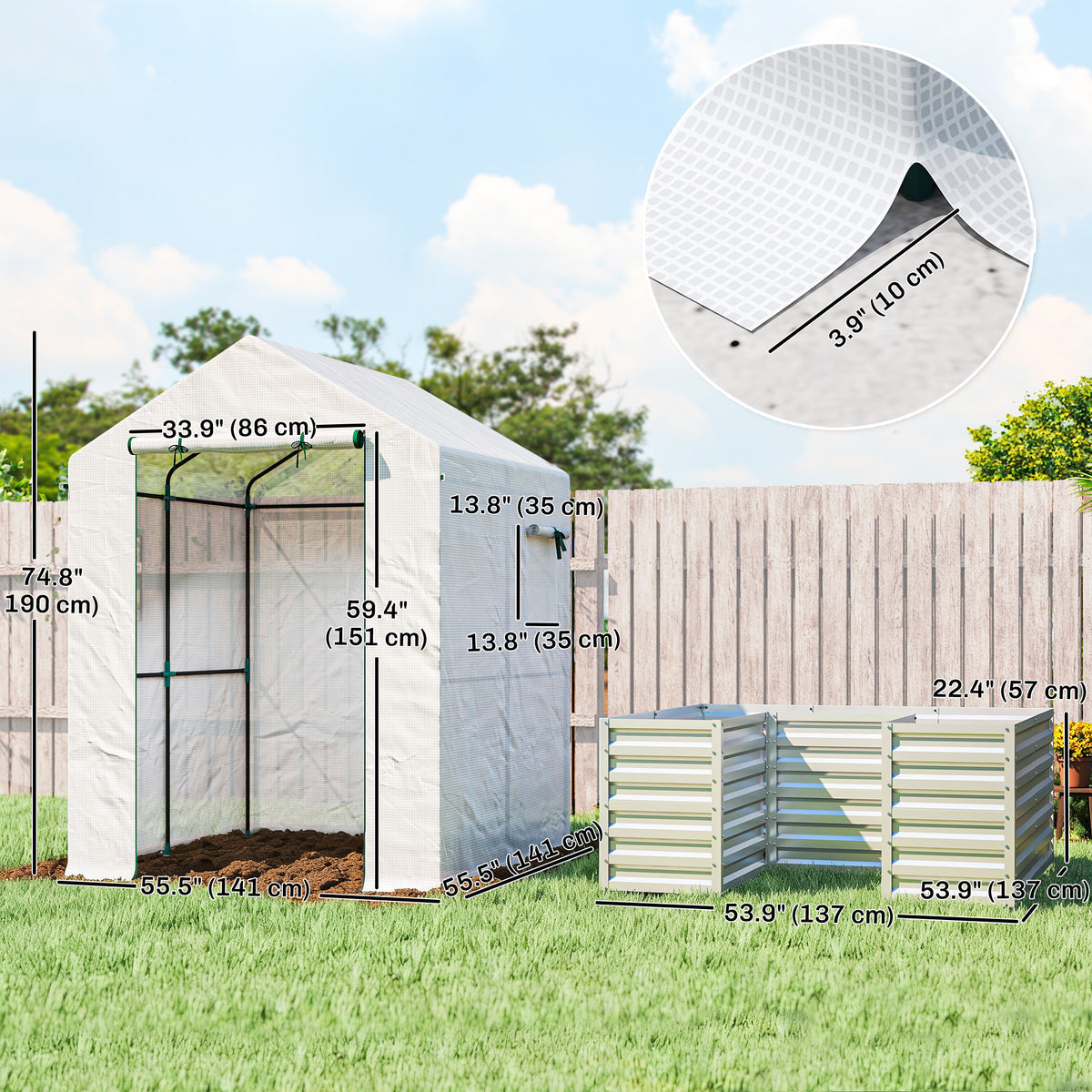 Greenhouse with Raised Garden Bed, Galvanized Metal Planter Box with PE Cover, Roll Up Door – view 9
