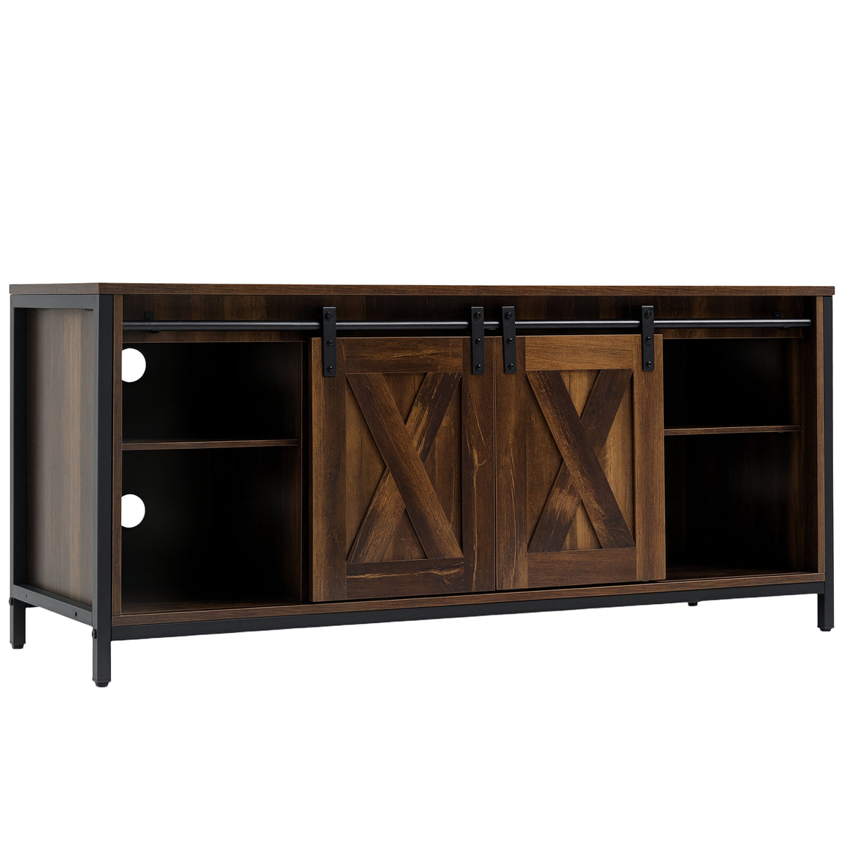 Industrial TV Stand for TVs up to 60", TV Console with Storage and 2 Sliding Barn Doors, Freestanding Entertainment Unit for Living Room, Bedroom, Brown