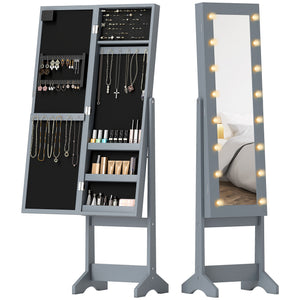 Free Standing Armoire Organizer, Lighted Mirrored Jewelry Cabinet w/ Angle Adjustable & 16 LED Lights Warm – view 15