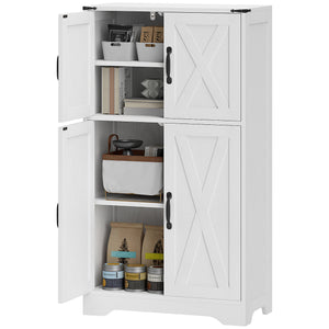 Farmhouse Kitchen Pantry, Freestanding Kitchen Pantry Storage Cabinet with Barn Doors and Adjustable Shelves, White