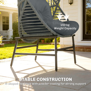 Wicker Egg Chair, 330 lbs Outdoor Rattan Lounge Chair with Thick Cushion, Headrest, Steel Frame, Dark Grey