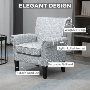 Upholstered Accent Chair, Single Armchair with Soft Linen Touch Fabric, Rolled Armrest with Nailhead Trim, Grey