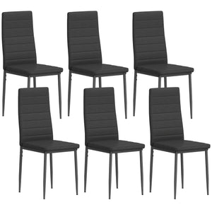 High Back Dining Chairs, Modern Upholstered Linen Fabric Accent Chairs with Metal Legs for Kitchen, Set of 6, Black