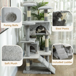 53" Cat Tree Scratching Large Kitten Play House Multi-Level Activity Center Pet Furniture