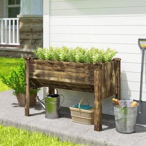 Wooden Raised Garden Plant Stand Outdoor Tall Flower Bed Box with Hooks, 48" x 24" x 32", Nature Wood