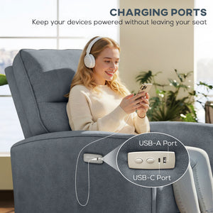 Power Recliner Chair, Dyed Fabric (Like Leathaire) Upholstered Recliner Chair with USB Ports, Footrest – view 12