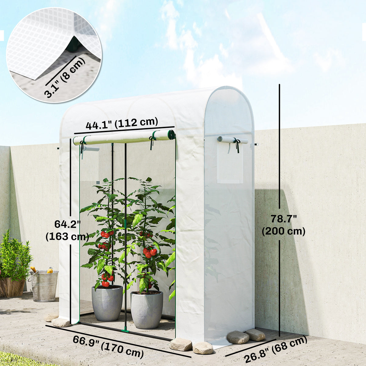 Mini Greenhouse, Portable Garden Green House with Roll-up Door and Mesh Windows, 6' x 2' x 6.6', Green – view 9