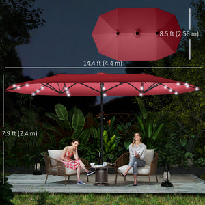 174" Double-Sided Sun Umbrella Garden Parasol Patio Sun Shade Outdoor with LED Solar Light, Khaki – view 23