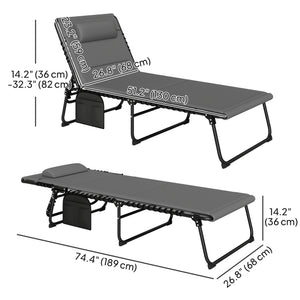 Folding Chaise Lounge Chair Set of 2, Reclining Outdoor Lounge Chair Set with Quick Drying Pad Headrest Side Pocket, Tanning Chair Set for Beach Garden Pool, Light Grey