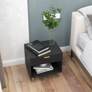 Nightstand with Fluted Panel, Bedside Table with Drawer and Open Compartment – view 7