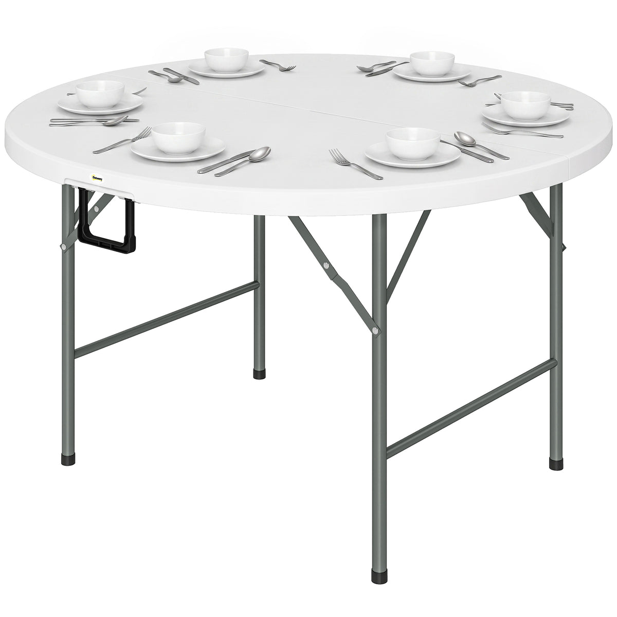 Φ48" Folding Patio Table, Outdoor HDPE Picnic Table, Card Table for 6, Round Folding Banquet with Metal Frame, White