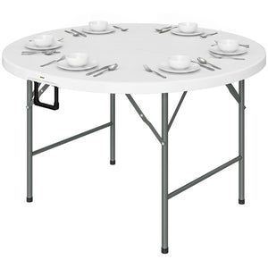 Φ48" Folding Patio Table, Outdoor HDPE Picnic Table, Card Table for 6, Round Folding Banquet with Metal Frame, White