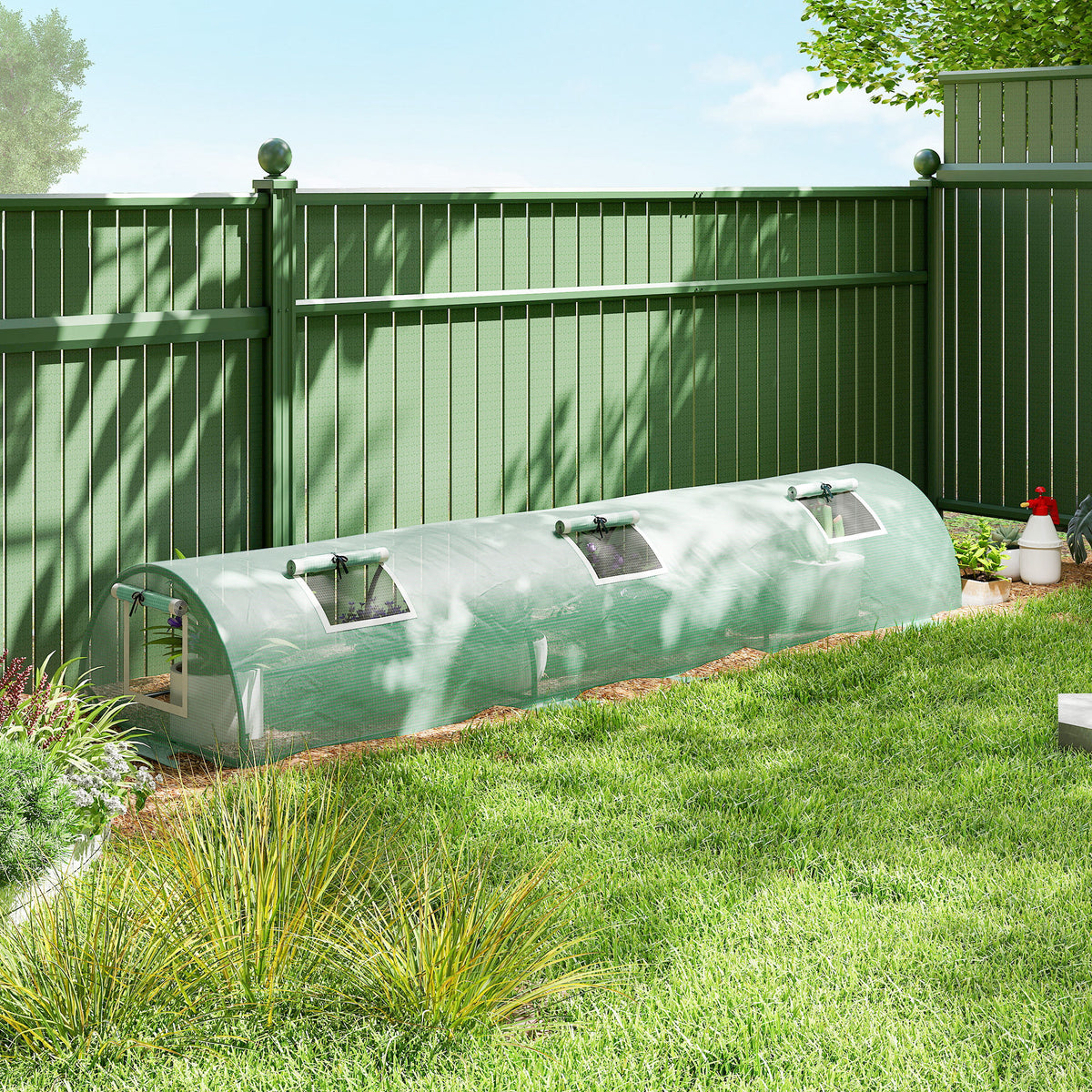 Portable Mini Greenhouse, Tunnel Growing Tent with 5 Mesh Windows and Steel Frame, 7' x 3' x 2', Green – view 21