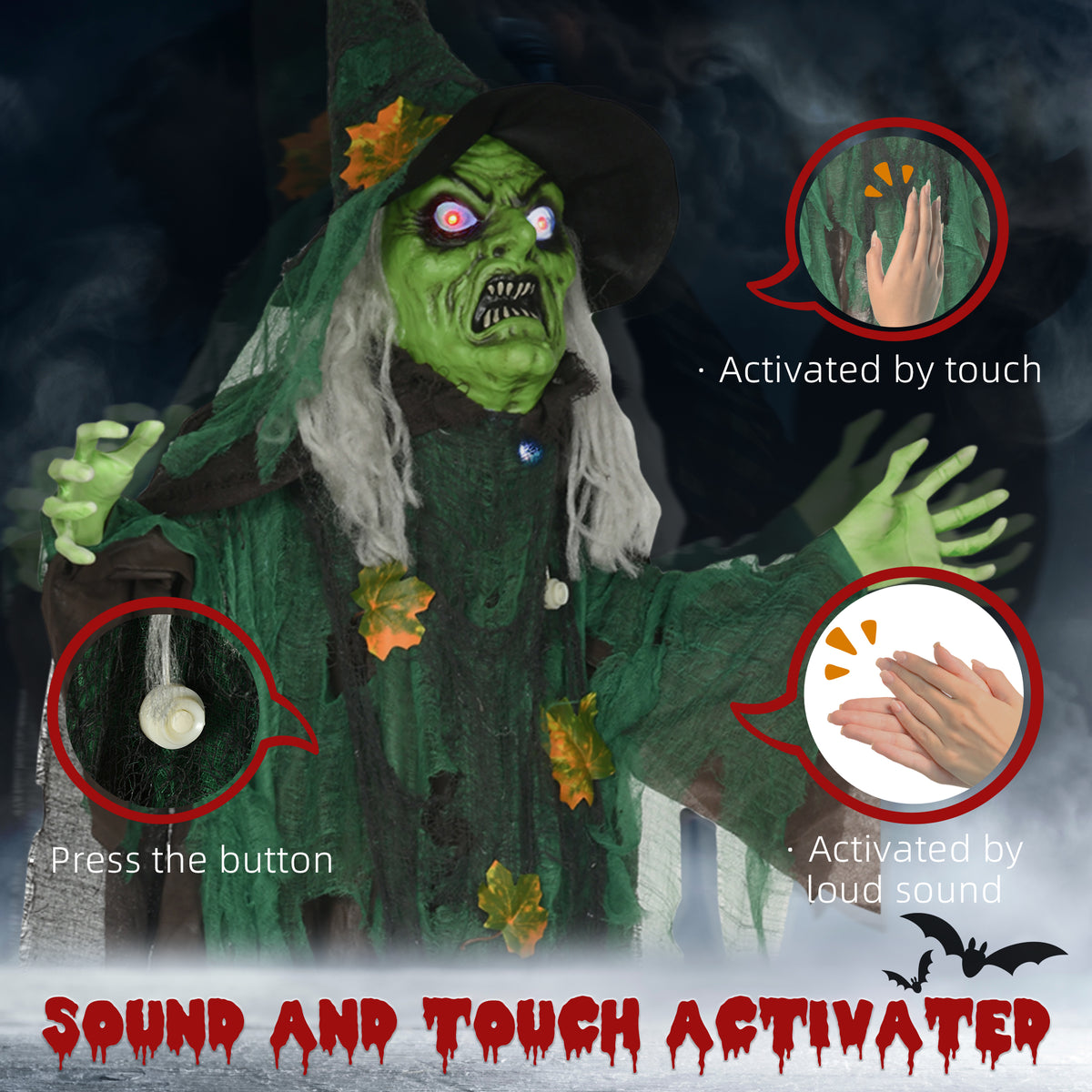 55.9 Inch/4.7ft Life Size Outdoor Halloween Decoration Hanging Mummy with Spider Web, Animated Prop Decor with Sound and Motion Activated, Light Up Eyes, Creepy Sound