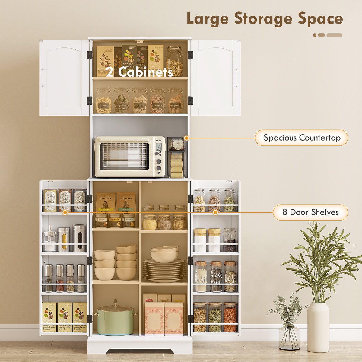 71.5" Tall Pantry Cabinet, Farmhouse Kitchen Storage Cabinet with Adjustable Shelves, 8 Door Spice Racks – view 10