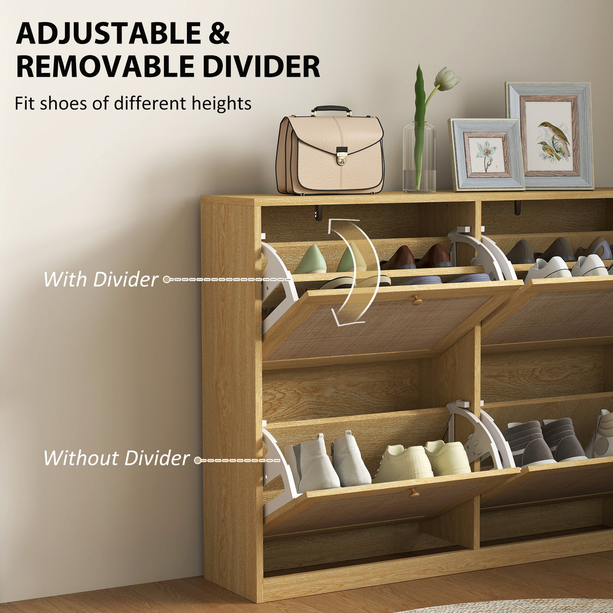 Narrow Shoe Storage Cabinet, Rattan Shoe Cabinet with 4 Flip Drawers and Adjustable Shelves for 20 Pairs – view 4