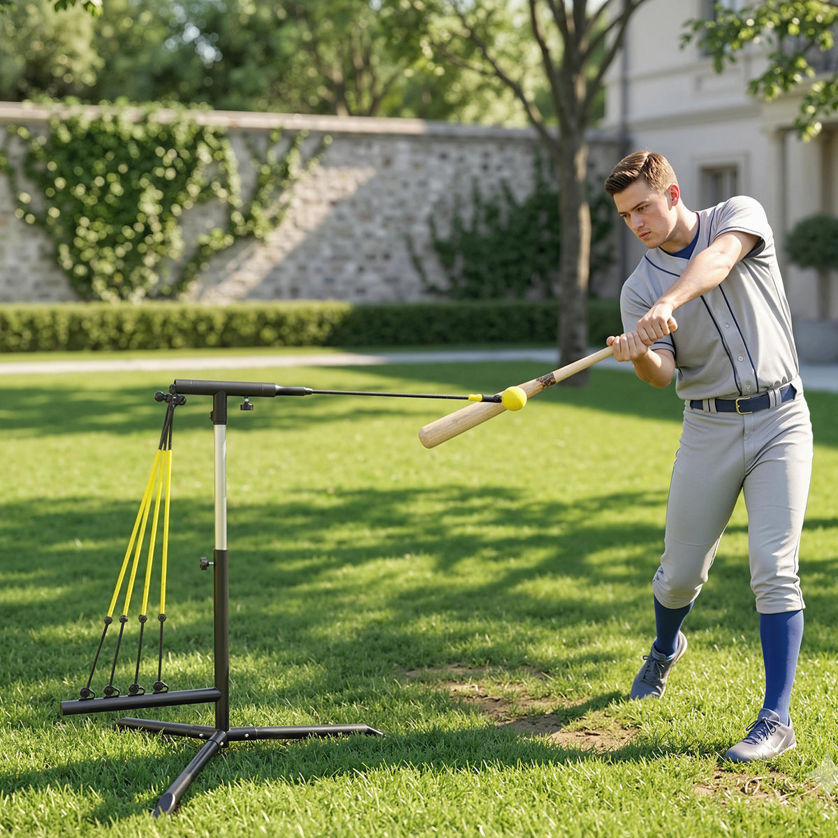 Soozier Baseball Hitting Trainer with 4 Power Bands, 32.7"-43.3" Adjustable Batting Practice Equipment with Stakes, Carry Bag