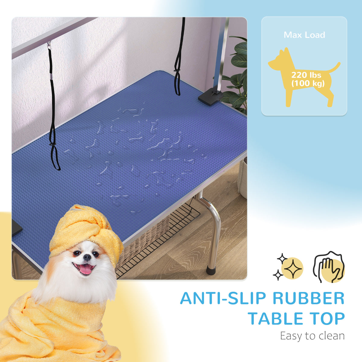 Adjustable Dog Grooming Table with 2 Safety Slings, Storage Basket, Black – view 11