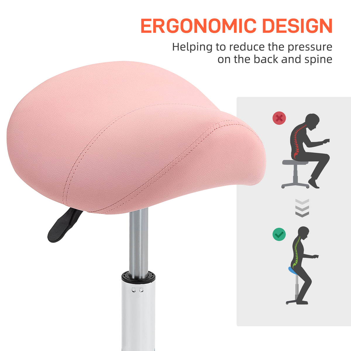 Cosmetic Stool 360° Rotate Height Adjustable Salon Massage Spa Chair Hydraulic Rolling Faux Leather Saddle – view 8