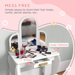 Qaba Kids Dressing Table and Chair Set, Girls Dressing Set, Makeup Desk with Drawer for 3-6 Years Old Kids