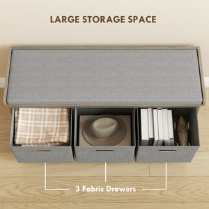 Shoe Storage Bench with Seat, Entryway Bench Seat with Cushion, 3 Fabric Drawers for Hallway, Dark Grey – view 11