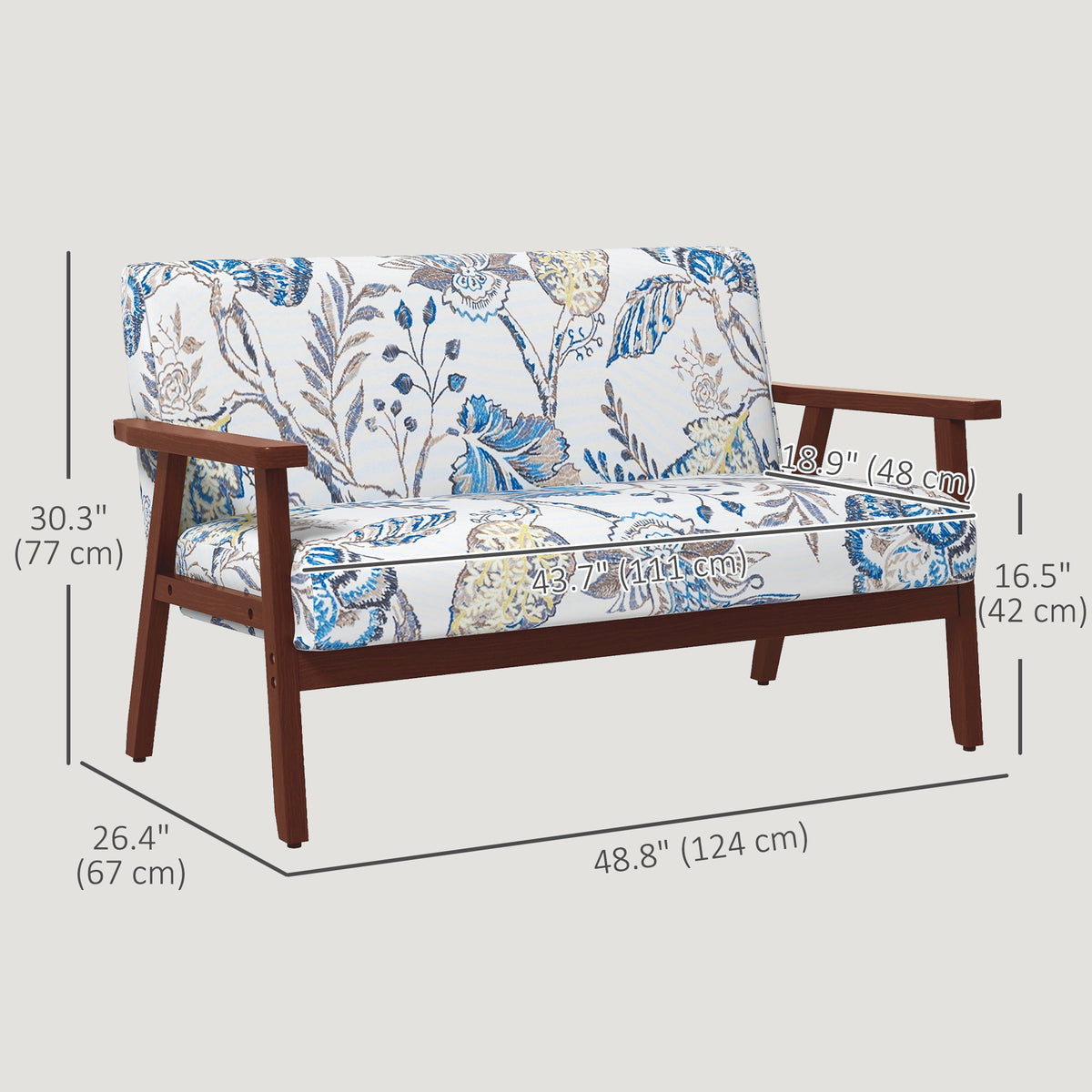 Compact Loveseat Sofa Couch Linen Fabric Double Seat Sofa with Rubber Wood Legs Cream White – view 9