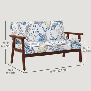 Compact Loveseat Sofa Couch Linen Fabric Double Seat Sofa with Rubber Wood Legs Cream White – view 9