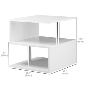 Wooden S Shape End Table 3 Tier Storage Shelves Organizer Living Room Side Table Desk White