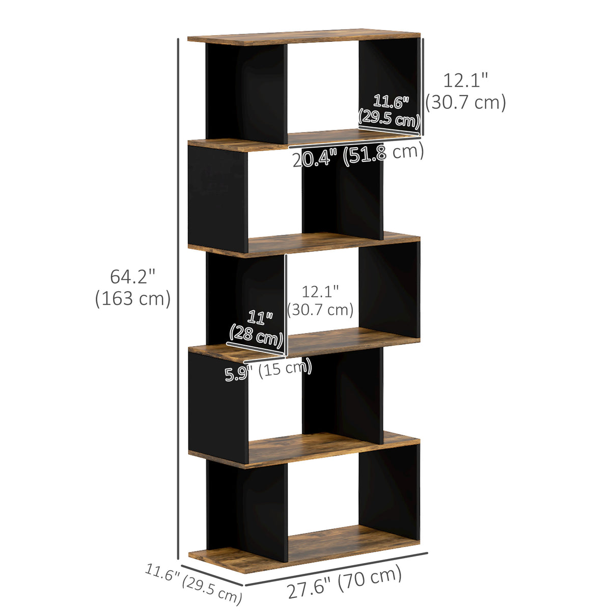 5-Tier Bookshelf, Geometric S Shaped Bookcase, Tall Narrow Display Shelf for for Living Room, Study Room – view 9