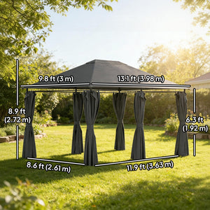 13'x 10' Soft-top Steel Patio Gazebo Canopy Party Tent with 6 Removable Curtains and Drainage Holes, Khaki – view 9