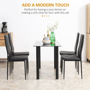 Dining Chairs Set of 4, Modern Accent Chair with High Back, Upholstery Faux Leather and Steel Legs for Living Room, Kitchen, Black