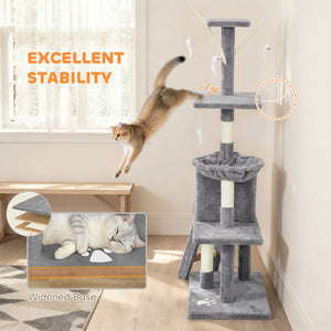 53" Cat Tree Tower, Kitten Activity Centre with Scratching Posts, Condo, Perches, Ladder, Hammock – view 33