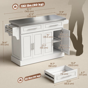Stainless Steel Kitchen Island with Storage and Stainless Steel Top, Kitchen Trolley with Drawers – view 16