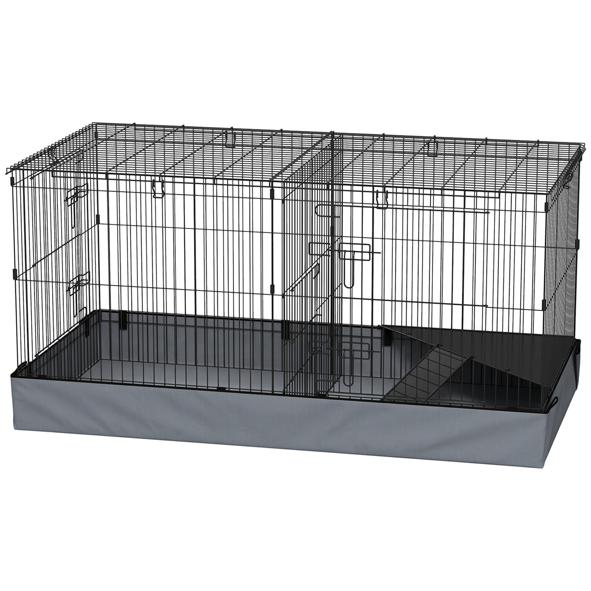 Guinea Pig Cage with Removable Top, 2 Separate Area, Waterproof Bottom Liner, Ramp, Perch, for Rabbits, Hedgehogs