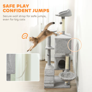 63 Inch Cat Tree with Sisal Scratching Posts, Condos, Plush Perches, Hammock, Ladder, Dangling Balls, Beige – view 19
