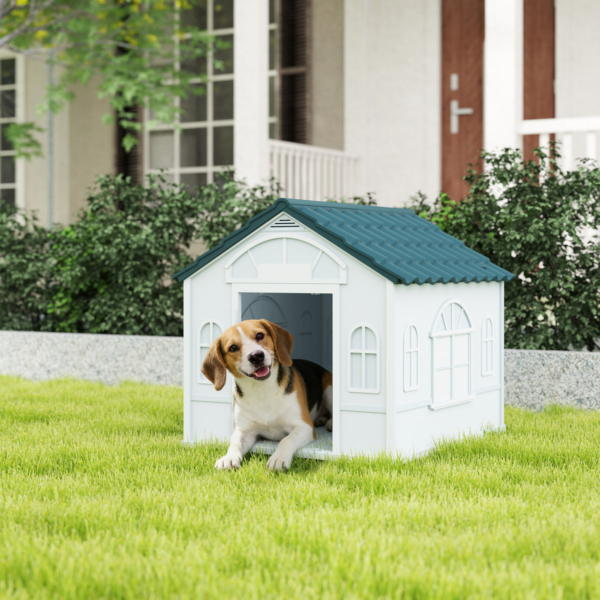 26" Plastic Dog House Outdoor with Air Vents, for Small Medium Dogs, Blue – view 7