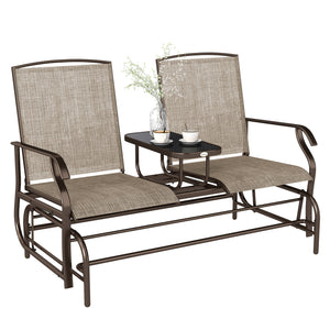 Patio Glider Rocking Chair 2 Person Outdoor Loveseat Rocker Garden Furniture Bench, Grey – view 8