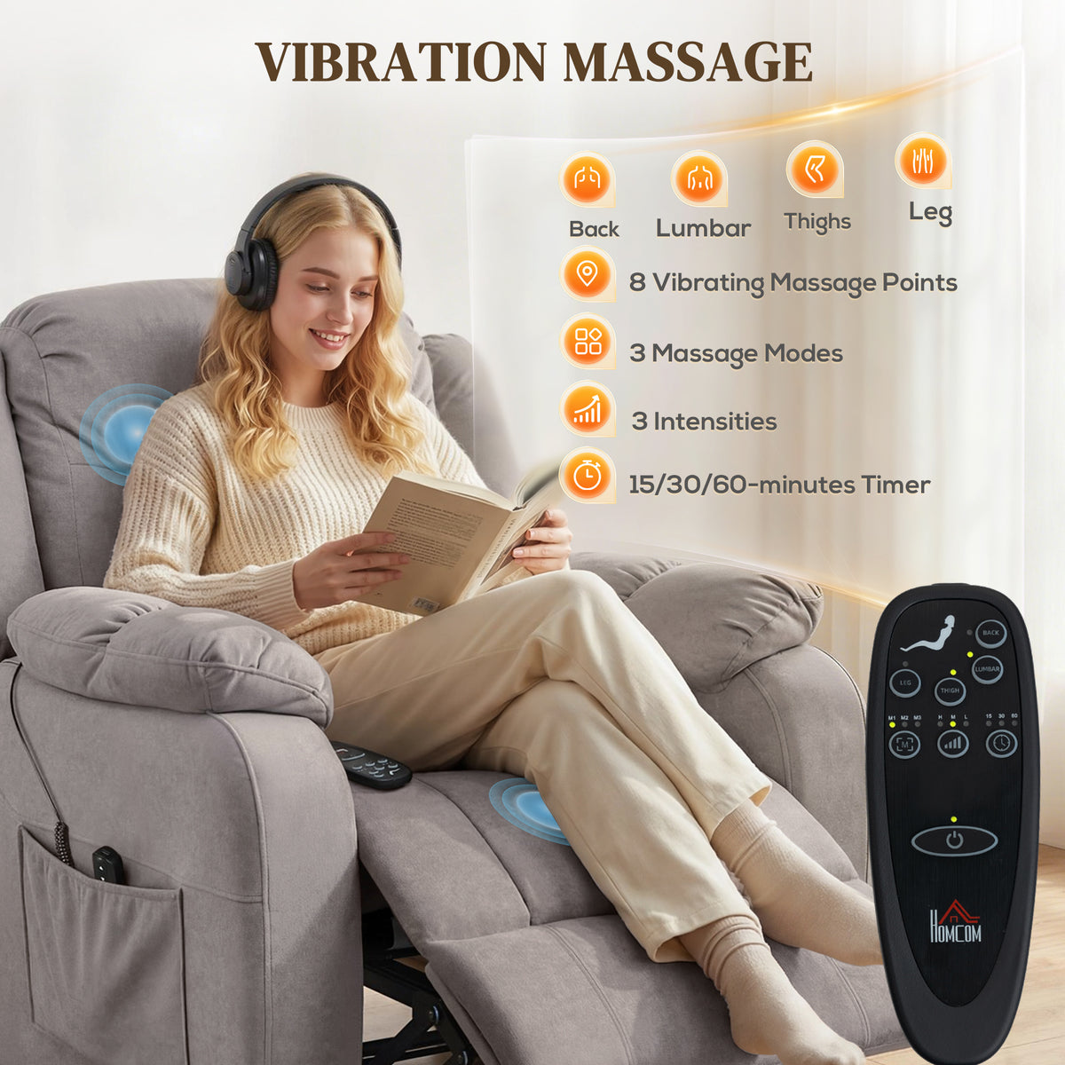Massage Recliner Chair with Quiet Brushless Motor Pet-Friendly Fabric Power Recliner with 2 Memory – view 4
