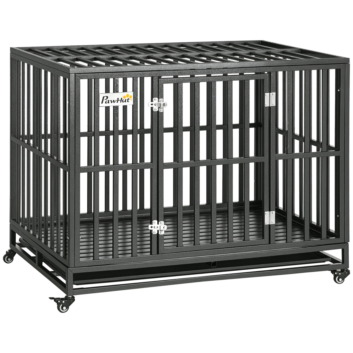 41" Heavy Duty Steel Dog Crate Kennel Pet Cage with Wheels for Convenient Access Anti-Pinching Floor, Black – view 8