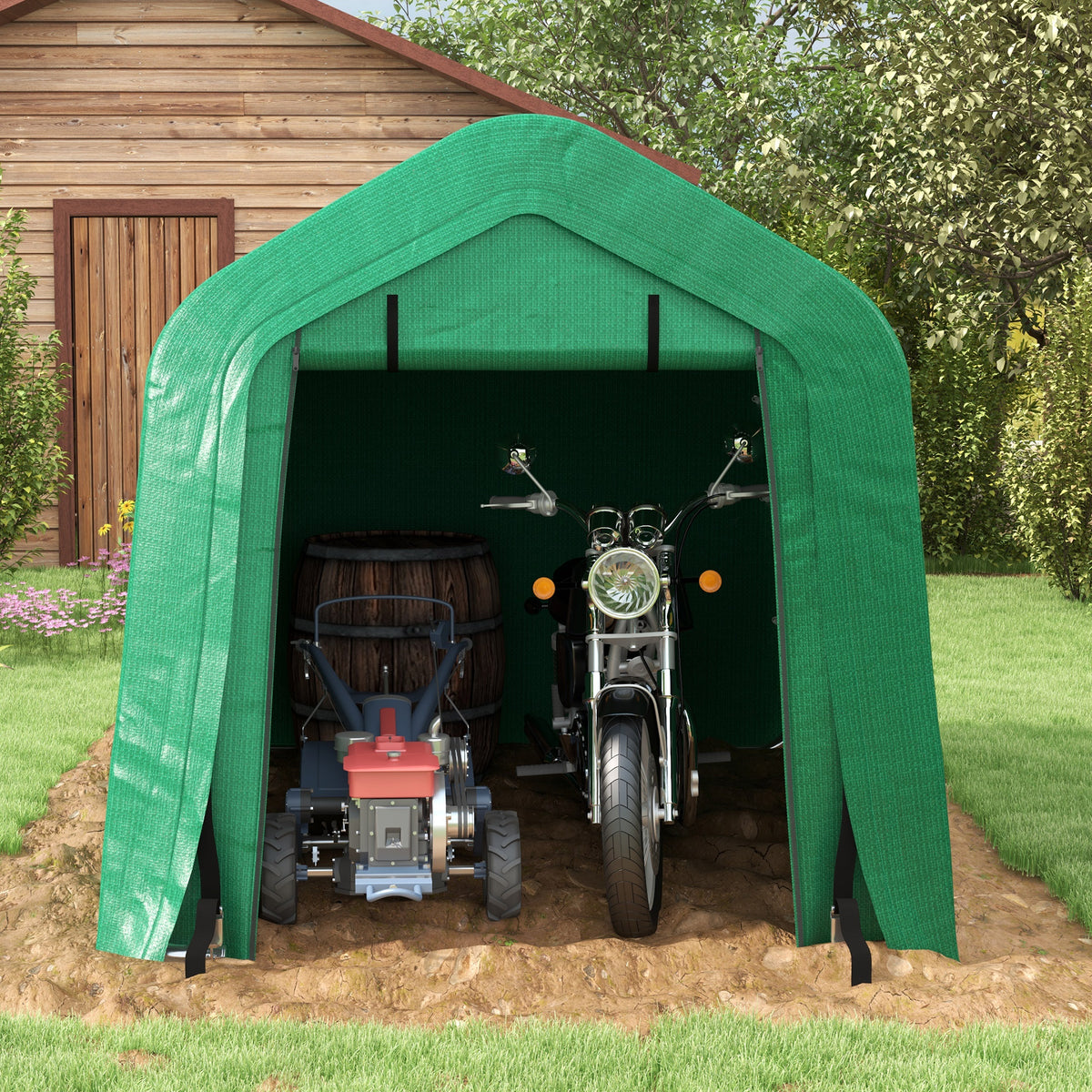 8' x 6' Carport with Sidewalls and Roll-up Door, Outdoor Storage Shelter for Motorcycle and Car, Grey – view 13