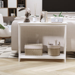 40" Console Table, 2 Tier X-Design Narrow Entryway Table with Storage Shelf for Behind Couch, Living Room, Hallway, White