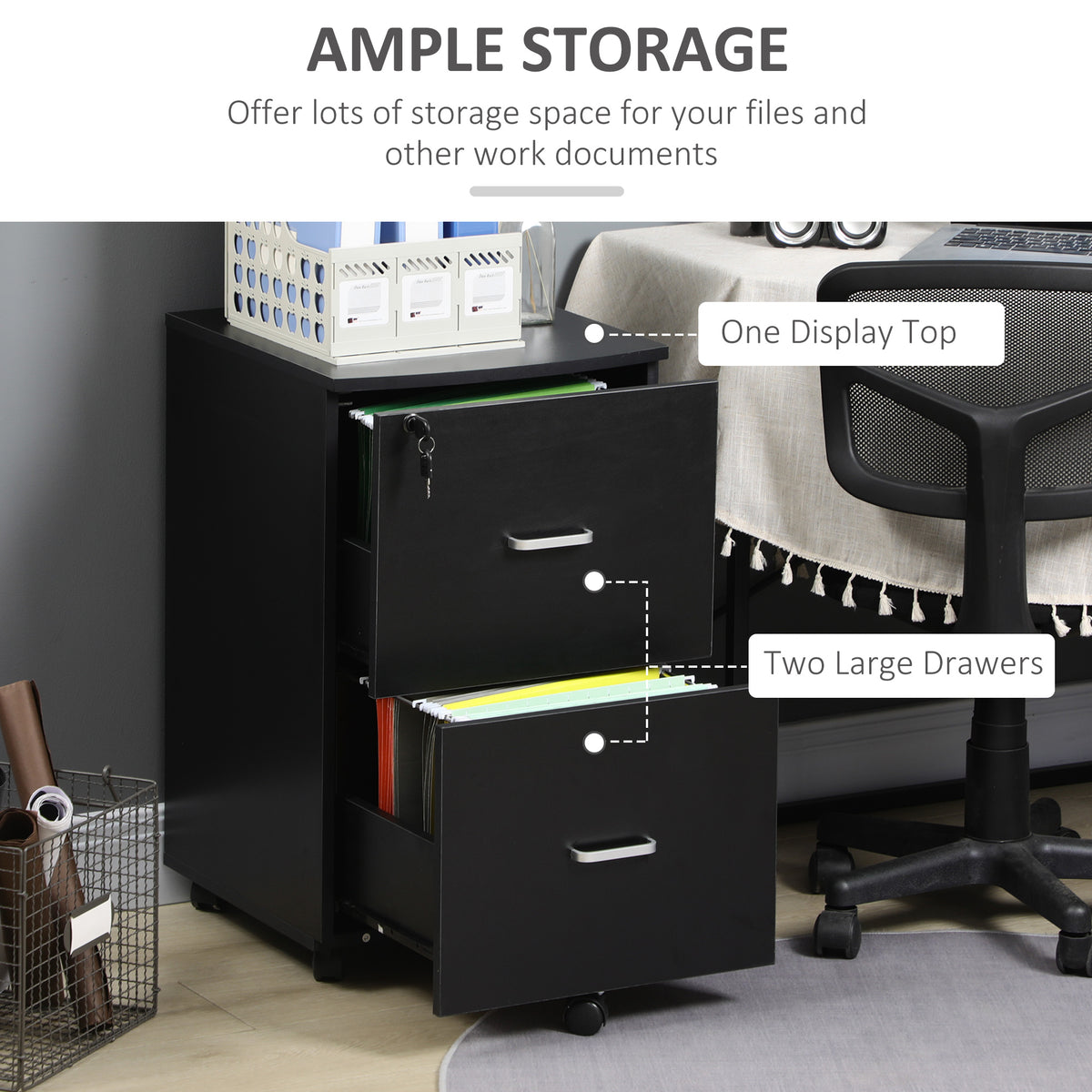 2 Drawer File Cabinet with Lock, Small Rolling Filing Cabinet for A4, Letter-Size Documents – view 4