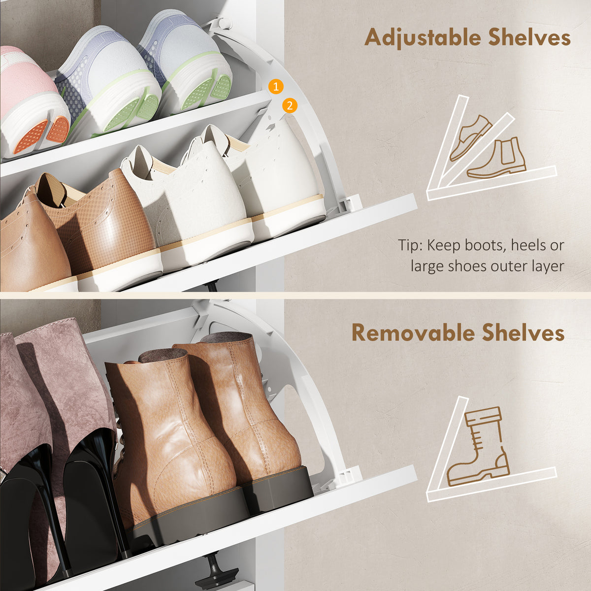 Slim Shoe Cabinet with 3 Flip Drawers, Shoe Storage Cabinet with Adjustable Shelves for Entryway – view 11