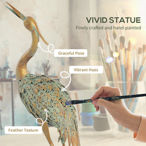 Heron Garden Statue, Standing Lawn Ornament for Lawn Patio Backyard Decoration, 15.3"W x 6.7"D x 35.4"H Mixed Colour