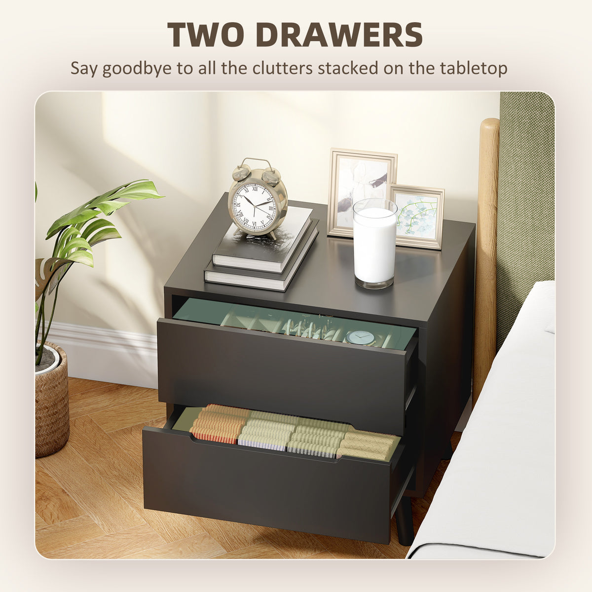 Nightstand, Bedside Table with 2 Drawers, Modern Side End Table with Solid Wood Legs for Bedroom, White – view 18