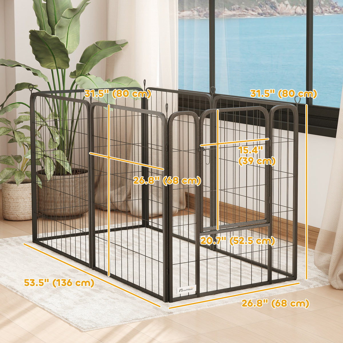 6 Panels Heavy Duty Dog Playpen Outdoor Indoor with Door & Strap, 24" Height Portable & Foldable Pet Playpen