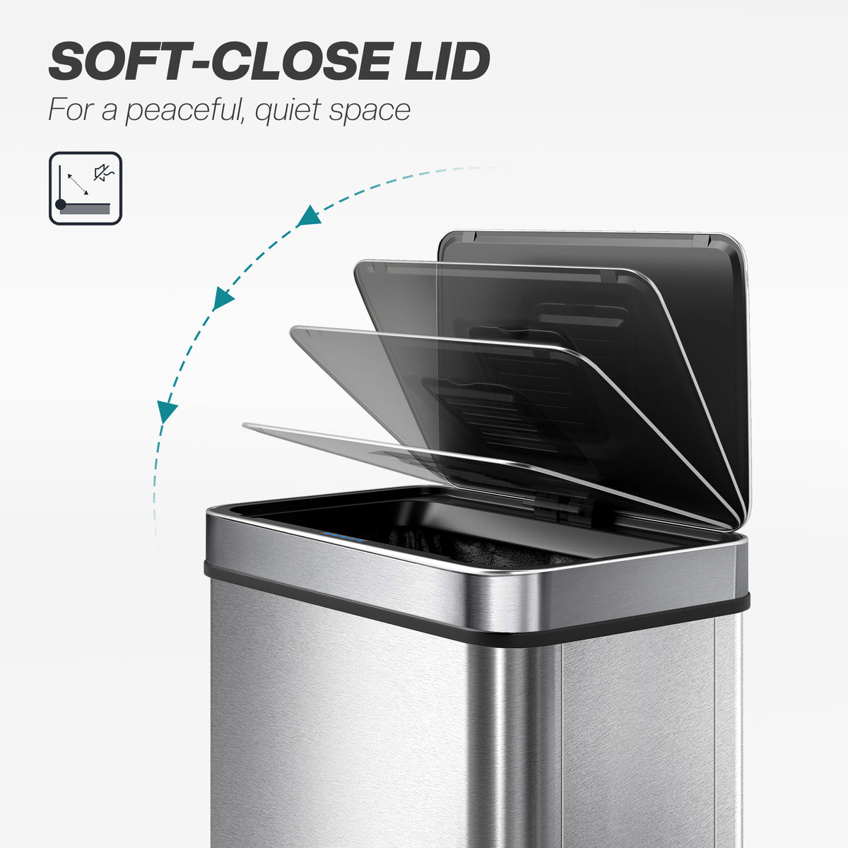 13.2 Gallon Sensor Can, Automatic Garbage Can with Soft-Close Lid, Fingerprint-Proof Stainless Steel, Silver – view 6